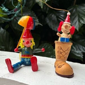 Vintage German Wooden Clown Christmas Ornaments!